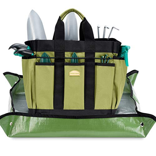 G GOOD GAIN Garden Tools Set, 12PCS Heavy Duty Garden Tools, Garden Tote Bag with Succulent Tools, Garden Kit Includes Hand Trowel, Rake, Transplanter, Gloves and Repotting Mat, Gift for Men Women