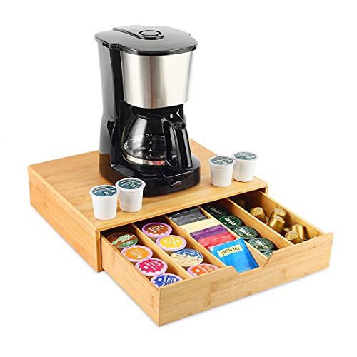 MISSJOY coffee pod holder, coffee pod organizer tea organizer to hold Espresso Pods, Coffee, Tea storage for Kitchen Office Break Rooms -bamboo-