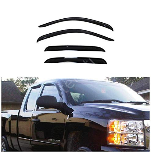 itelleti 4pcs Outside Mount Dark Smoke Sun/Rain Guard Front plusRear Tape-On Auto Window Visors For 07-13 Chevy Silverado/GMC Sierra 1500/2500/3500 HD New Body Extended Cab w/Half Size Rear Doors