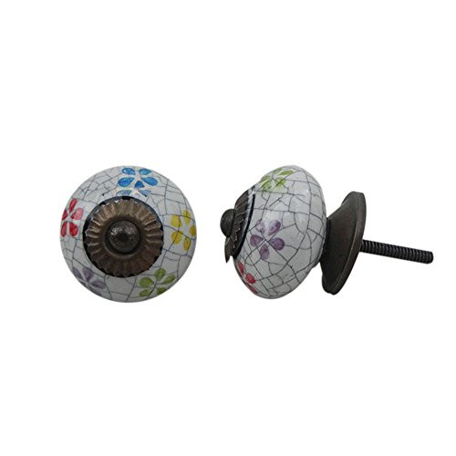 IndianShelf 2 Piece Handmade Multicolor Ceramic Floral Dresser Knobs Drawer Cabinet Door Kitchen Wardrobe Pulls Handles