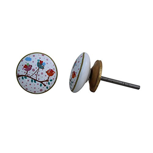 IndianShelf 2 Piece Handmade Multicolor Ceramic Birds Kids Flat Fauna Dresser Knobs Drawer Cabinet Kitchen Wardrobe Door Pulls Handles