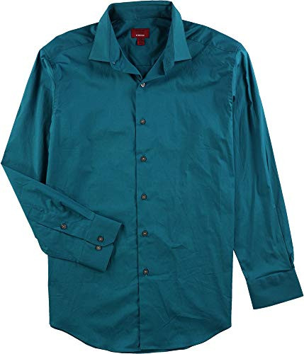 Alfani Mens Slim Fit Stretch Button Up Dress Shirt Teal M