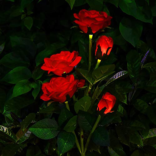Solar Garden Lights, 2Pack Outdoor Solar Rose Lights Flower Stake, Realistic LED Flowers Powered Waterproof Garden Decorative Landscape Lights for Lawn Yard Patio Backyard -Red-