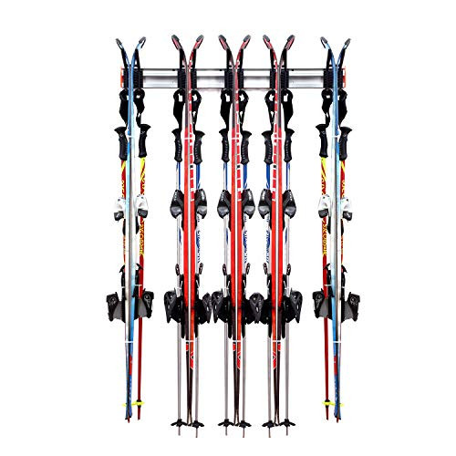 Homeon Wheels Ski Storage Rack, Premium Aluminum Tool Organizer Wall Mount, Ski Wall Rack for Skis, Ski Poles and Snowboards, Ski Rack for Garage Wall Holds Up to 300 lbs