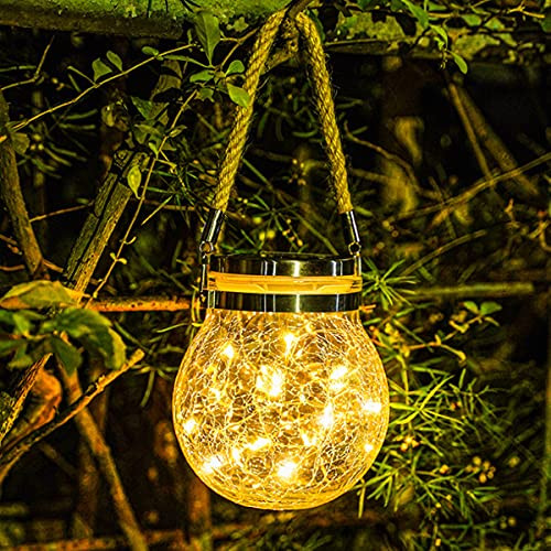 Grebesty Outdoor Lanterns Solar Lights, Garden Decorative Cracked Glass Ball Warm Lights, Waterproof Solar Lanterns for Outdoor Garden Yard Fence Patio, Tree, Holiday Decoration