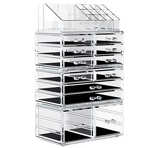 YITAHOME Makeup Organizer Acrylic Jewelry Storage Case Display Box Spacious Clear Cosmetic Storage Drawers for Dresser, Vanity and Countertop with 12 Drawers
