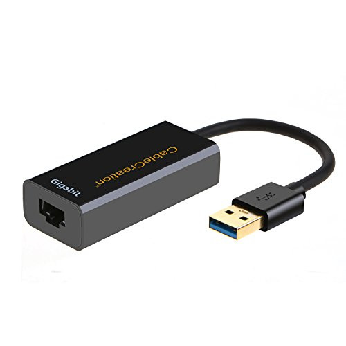 USB 3.0 Network Adapter, CableCreation Gold Plated USB to RJ45 Gigabit Ethernet Adapter Supporting 10/100/1000 Mbps Ethernet, No Driver Required, Black