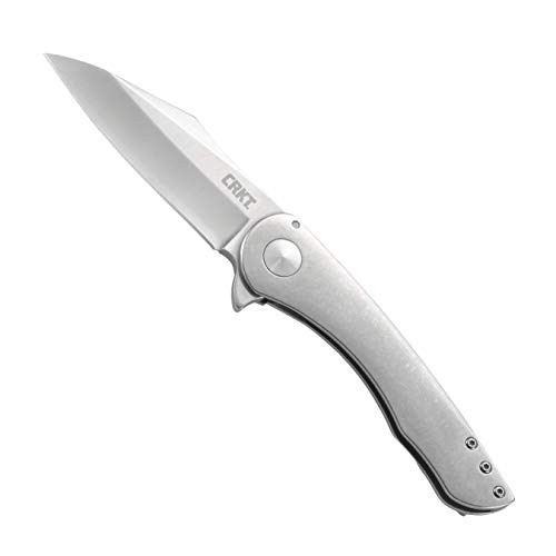 CRKT Jettison EDC Folding Pocket Knife- Utility Everyday Carry, Satin Modified Sheepsfoot Blade, Flipper Open, Frame Lock, Stonewashed Stainless Steel Handle, Deep Carry Pocket Clip 6130