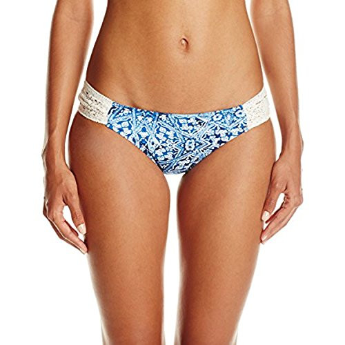 Jessica Simpson Women's Indigo Crochet Side Shirred Hipster Bikini Bottom, Marine, Small