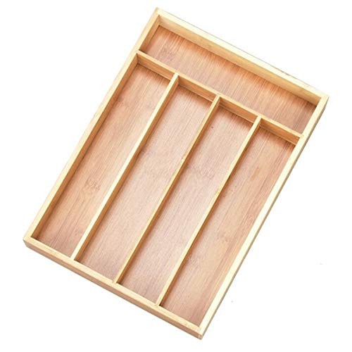Camidy Bamboo Drawer Organizer with 5 Gride Compartments Cutlery Utensil Organizer Tray Kitchen Drawer Divider