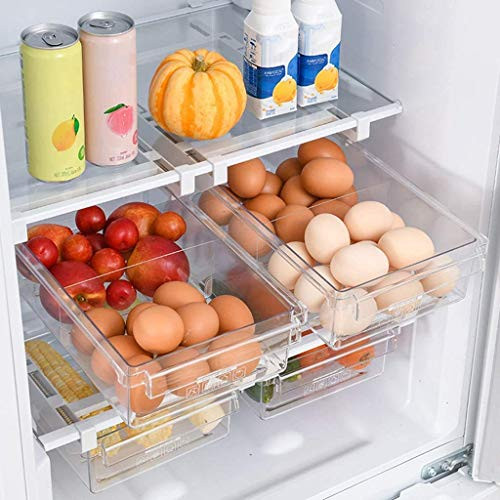 HapiLeap Fridge Drawer Organizer, Unique Design Pull Out Bins, Fridge Shelf Holder Storage Box, Small Size, Fit for Most Refrigerator -2 Pack-