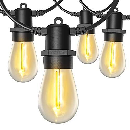 LITOM 48FT LED Outdoor String Lights, Commercial Grade 15 Shatterproof Edison Vintage Bulbs IP65 Waterproof UL Listed Heavy-Duty Decorative Patio String Lights, Backyard, Cafe, Porch Lights