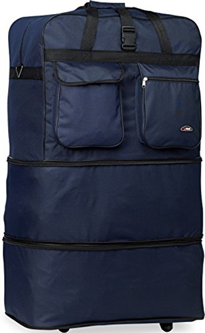 40" Navy Blue Large Expandable Rolling 6 Wheeled Duffel Bag Spinner Suitcase Luggage