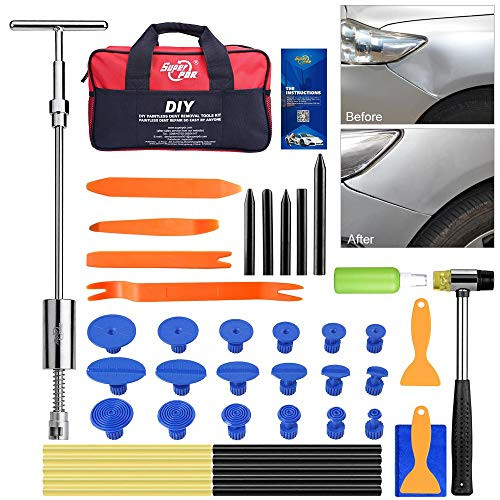 Super PDR Auto Body Dent Repair Tool - Dent Repair kit with Slide Hammer T bar Dent Puller for Car Body Hail Dent Removal Dent Remover Automobile Body Repair with Heavy Duty Bag