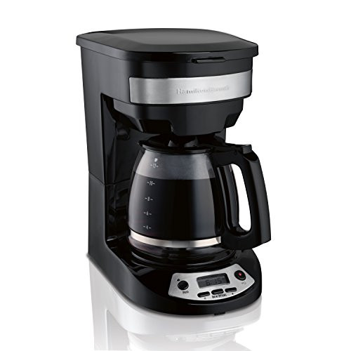 Hamilton Beach 12 Cup Programmable Coffee Maker, Brew Options, Glass Carafe -46299-, Black with Stainless Accents