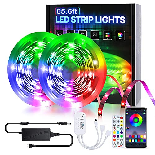 Tobole Led Light Strips, 65.6ft RGB Strip Lights Color Changing Music Sync 5050 SMD with 24Key Remote APP Control, Flexible Remote Rope Light for Bedroom,Home, Party