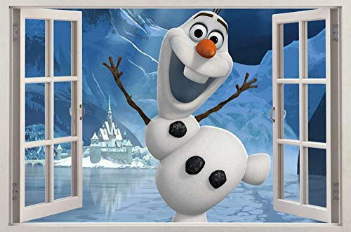 Wall Stickers PVC Poster Sticker Cartoon Anime Snowman 3D Window View Decal Wall Sticker Decor Art Mural-50x70cm