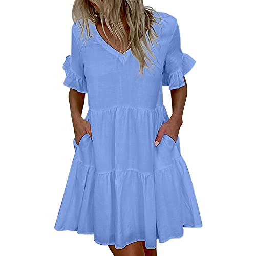 fine_fine Boho Dress for Women Summer Short-Sleeved Ruffle Casual Loose Round Neck A-Line Skirt Party Club Dress fine_fine Boho Dress for Women Summer Short-Sleeved Ruffle Casual Loose Round Neck A-Line Skirt Party Club Dress