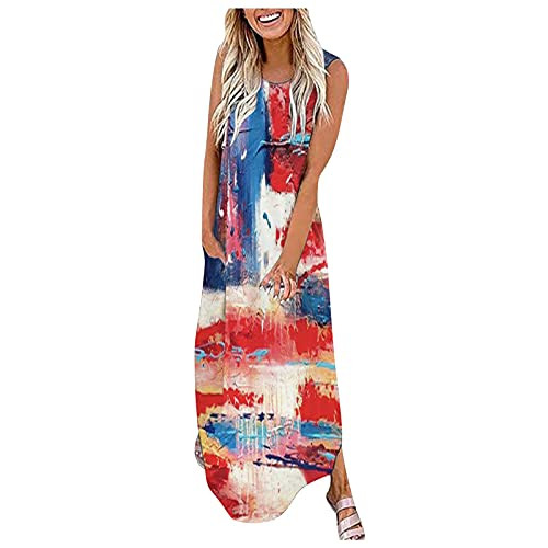 fine_fine Women's Casual Sleeveless Printed Irregular Hem Dresses Sexy Loose Long Maxi Tunic Flowy Dress fine_fine Women's Casual Sleeveless Printed Irregular Hem Dresses Sexy Loose Long Maxi Tunic Flowy Dress