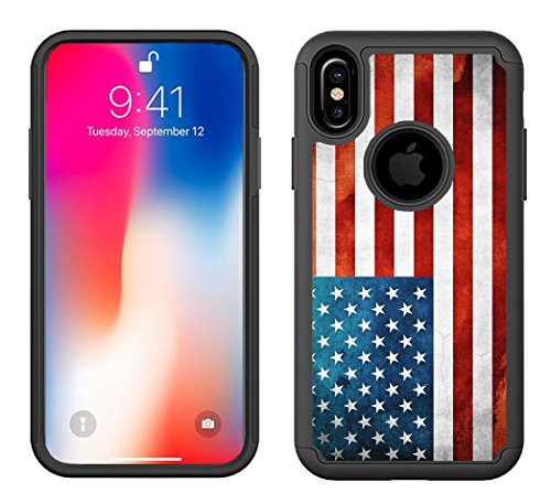 Corpcase - Hybrid Case for iPhone X / iPhone 10 / iPhone Xs - Grunge USA Flag Distressed / Unique Case With Great Protection