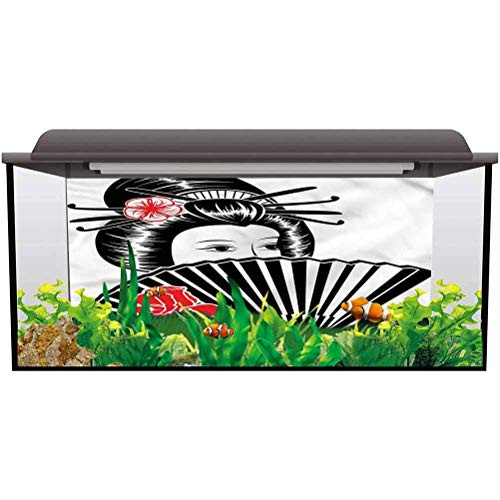 ScottDecor Aquarium Backdrop Sticker Japanese,Lady with a Fan Artwork 3D Double-Sided Adhesive Wallpaper L24 X H24 Inch