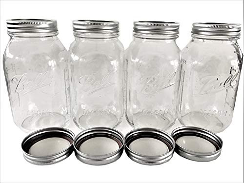 Ball Mason Jars-32 oz. Heritage Clear Glass-Set of 4 Jars-Plus 4 Extra Lids
