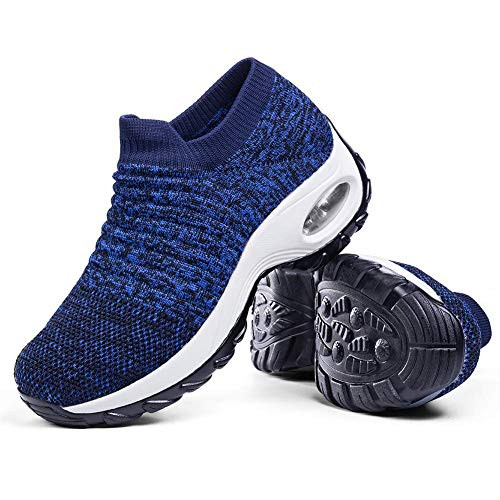 Women's Walking Shoes Sock Sneakers - Breathable Mesh Slip On Lady Girls Work Nursing Easy Shoes Platform Loafers Royal Blue,5.5