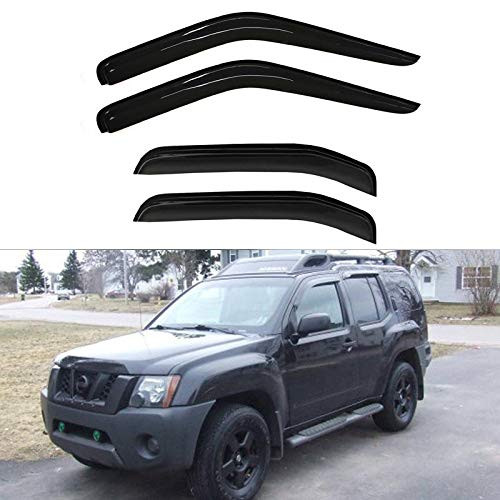 ZR 4pcs fit Nissan Xterra 2000-2004 All Models Rain Wind Sun Shade Vent Guard Visor Window Deflector Dark Smoke Original Outside Mount Style 94719