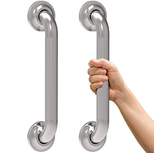 AmeriLuck 12 inches Safety Grab Bar with Knurled Anti-Slip Grip, ADA Compliant 500lbs Supporting, Stainless Steel Brushed Nickel -2 Pack-
