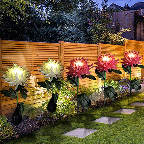 Chrysanthemum Solar Light, YUESUO 2/4PC Artificial Flower LED Solar Garden Stake, Flower Decorative Waterproof Solar Light Landscape Pathway Light for Garden Patio Yard Lawn -2pcs Pink  and  2pcs Yellow- Chrysanthemum Solar Light, YUESUO 2/4PC Artificial Flower LED Solar Garden Stake, Flower Decorative Waterproof Solar Light Landscape Pathway Light for Garden Patio Yard Lawn -2pcs Pink  and  2pcs Yellow-