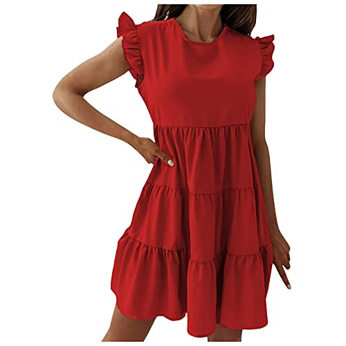 fine_fine Womens Dresses Summer Sexy Solid Color Women Solid Color Ruffle Sleeve O-Neck Mini Flowy Fashion Dress fine_fine Womens Dresses Summer Sexy Solid Color Women Solid Color Ruffle Sleeve O-Neck Mini Flowy Fashion Dress