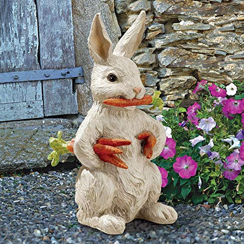 LONEA Cute Rabbit Garden Statue Carotene The Bunny Rabbit Garden Statue Resin Sculpture Ornament for Outdoor Yard Decoration