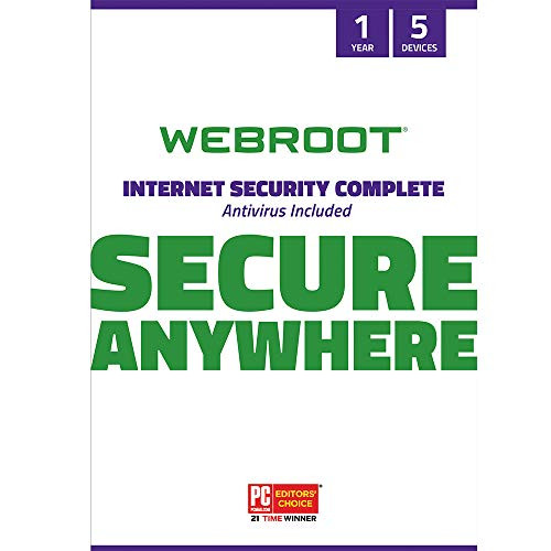 Webroot Internet Security Complete 2021 - Antivirus Software for 5 Device - 1 Year - PC/Mac CD with Keycard - Includes Android, IOS, Password Manager, System Optimizer and Cloud Backup