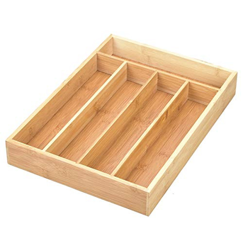 Soapow Bamboo Drawer Organizer 5 Compartments Cutlery Utensil Organizer Tray Kitchen Drawer Divider