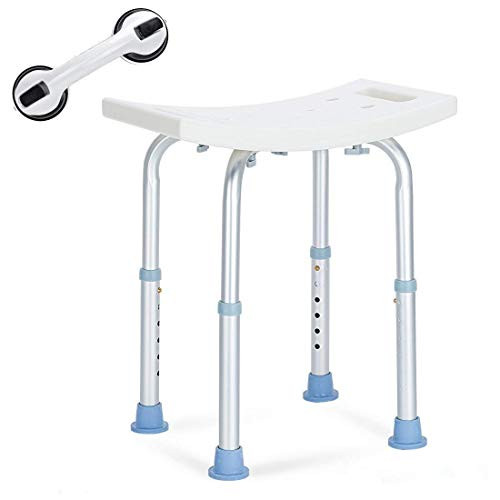 OasisSpace Shower Chair, Adjustable Bath Stool with Free Assist Grab Bar - Medical Tool Free Anti-Slip Bench Bathtub Stool Seat with Durable Aluminum Legs for Elderly, Senior, Handicap  and  Disabled