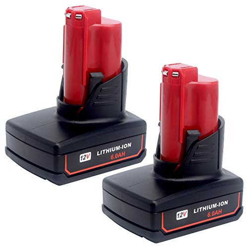 Elefly 2 Pack M12 6.0Ah 12V Lithium Battery Replacement for Milwaukee M12 Battery 48-11-2460 48-11-2411 48-11-2401 48-11-2402 48-11-2440, Compatible with Milwaukee M12 Cordless Tools