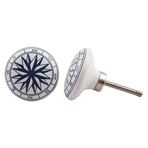 IndianShelf 12 Piece Handmade Blue Ceramic Compass Kid Dresser Drawer Pulls Cabinet Wardrobe Knobs Door Kitchen Handles