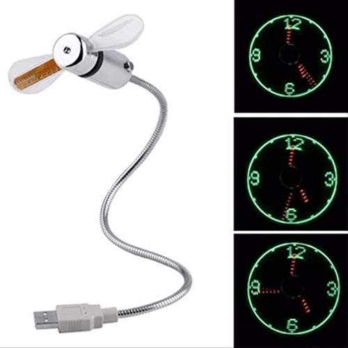 St. Mensch USB Led Clock Fan,Portable USB Fan with Clock Green Led Light Display Real Time Mini Gooseneck Fan for Laptop and Pc-Green Light