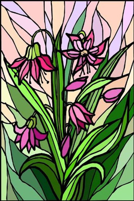 Red  and  Pink Flower - Etched Vinyl Stained Glass Film, Static Cling Window Decal Red  and  Pink Flower - Etched Vinyl Stained Glass Film, Static Cling Window Decal