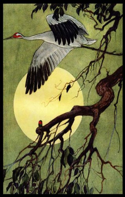 Egret in Flight with a Full Moon - Etched Vinyl Stained Glass Film, Static Cling Window Decal Egret in Flight with a Full Moon - Etched Vinyl Stained Glass Film, Static Cling Window Decal
