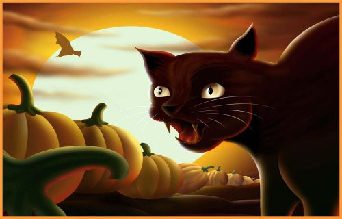 Black Cat, Pumpkins, Bat and Full Moon - Etched Vinyl Stained Glass Film, Static Cling Window Decal Black Cat, Pumpkins, Bat and Full Moon - Etched Vinyl Stained Glass Film, Static Cling Window Decal