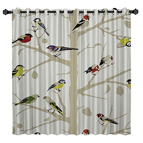 BedSweet Blackout Room Darkening Curtains, 52x24in Bird Window Panel Drapes for Kitchen/Bedroom