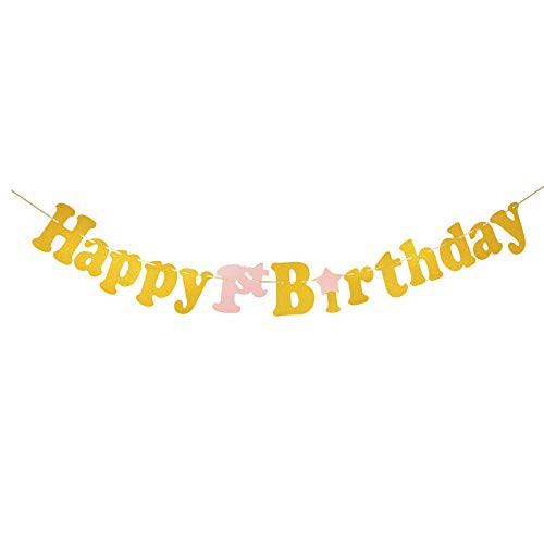 Happy 1st Birthday Banner, Baby Girls' First Birthday Party Gold Gliter Sign Photoprops Happy 1st Birthday Banner, Baby Girls' First Birthday Party Gold Gliter Sign Photoprops