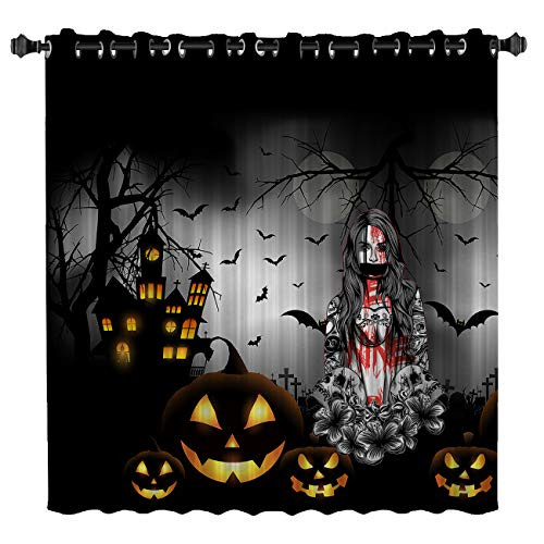 BedSweet Blackout Room Darkening Curtains, 52x24in Happy Halloween Window Panel Drapes for Kitchen/Bedroom