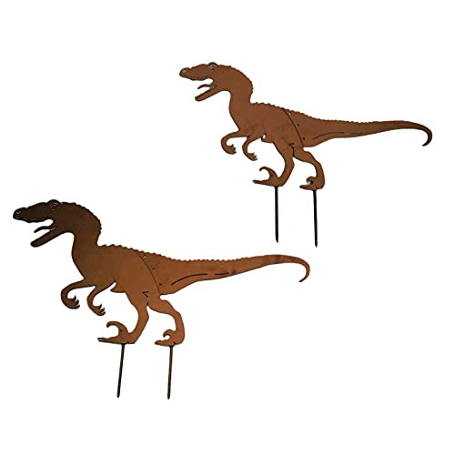 MagiDeal Dinosaur Silhouette Metal Garden Stake Animal Yard Decor Garden Art Lawn Ornaments 2 Piece Set
