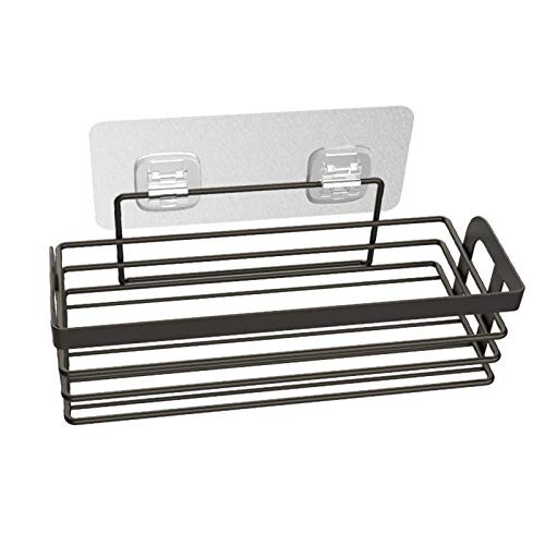 Bathroom Corner Shower Caddy, Adhesive Bath Shelf with Hooks, SUS304 Stainless Steel Storage Organizer for Bathroom, Toilet, Kitchen and Dorm, Black