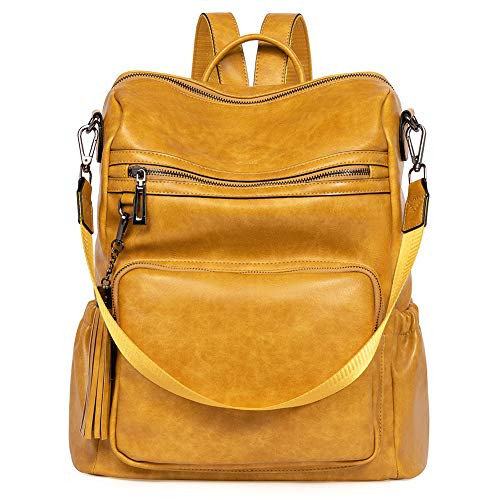 Backpack Purse for Women Fashion Two Toned Leather Designer Travel Large Ladies Shoulder Bags with Tassel yellow Backpack Purse for Women Fashion Two Toned Leather Designer Travel Large Ladies Shoulder Bags with Tassel yellow