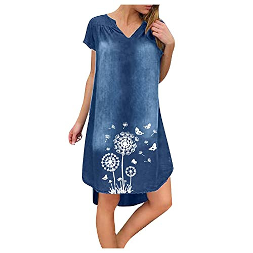 fine_fine Women's Summer Print Imitation Denim Dress T Shirt Dress Casual Short Sleeve V-Neck Knee-Length fine_fine Women's Summer Print Imitation Denim Dress T Shirt Dress Casual Short Sleeve V-Neck Knee-Length