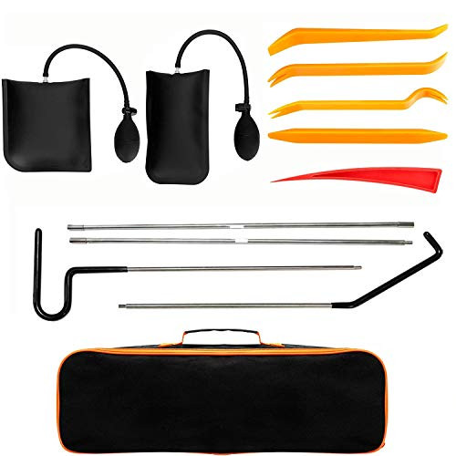 KOLODOGO 12pcs Car Dent Repair Rods Car Body Paintless Dent Repair Tools Kit with Air Wedge, Long Reach Grabber, Non Marring Air Wedge Pump and Carrying Tool Bag for Cars Truck