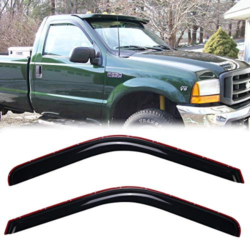 2pcs In-Channel Style Sun Rain Guards Vent Shade Window Visors Deflector Guard Dark Smoke For 1999-2016 Ford F250 F350 F450 F550 SuperDuty w/Standard Mirror
